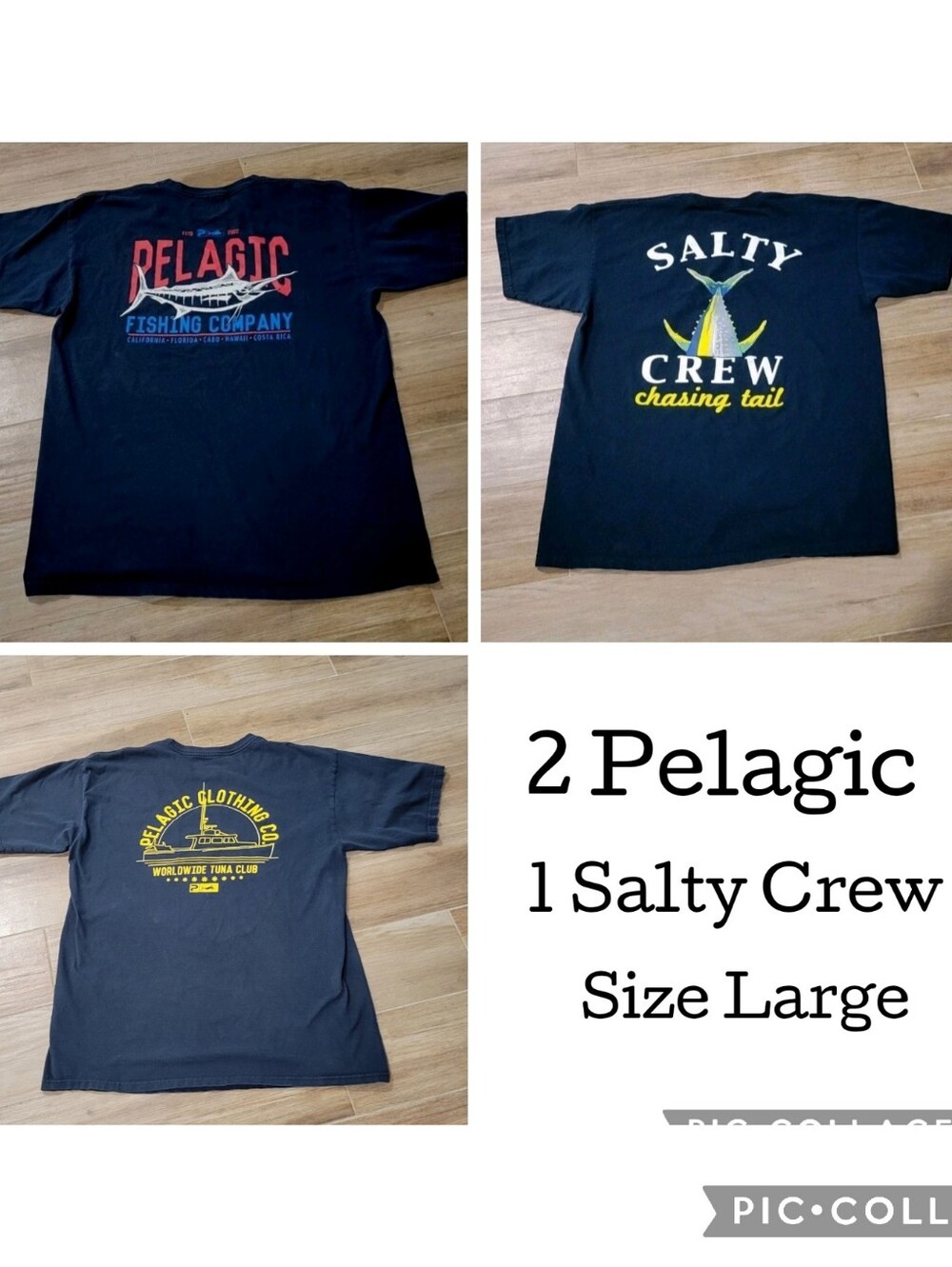 Pelagic & Salty Crew Men's Fishing T-Shirt Lot Large Short Sleeve Patriotic USA